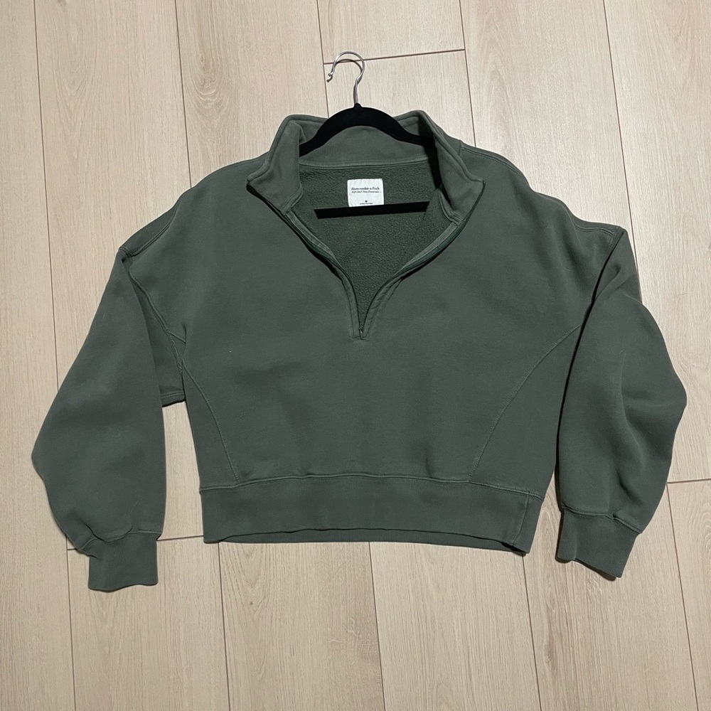 Abercrombie & Fitch Olive Green Fleece Half-Zip Pullover